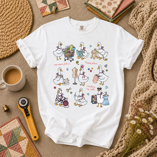 Sewing Ducks Fabric Is My Happy Place T-Shirt - White