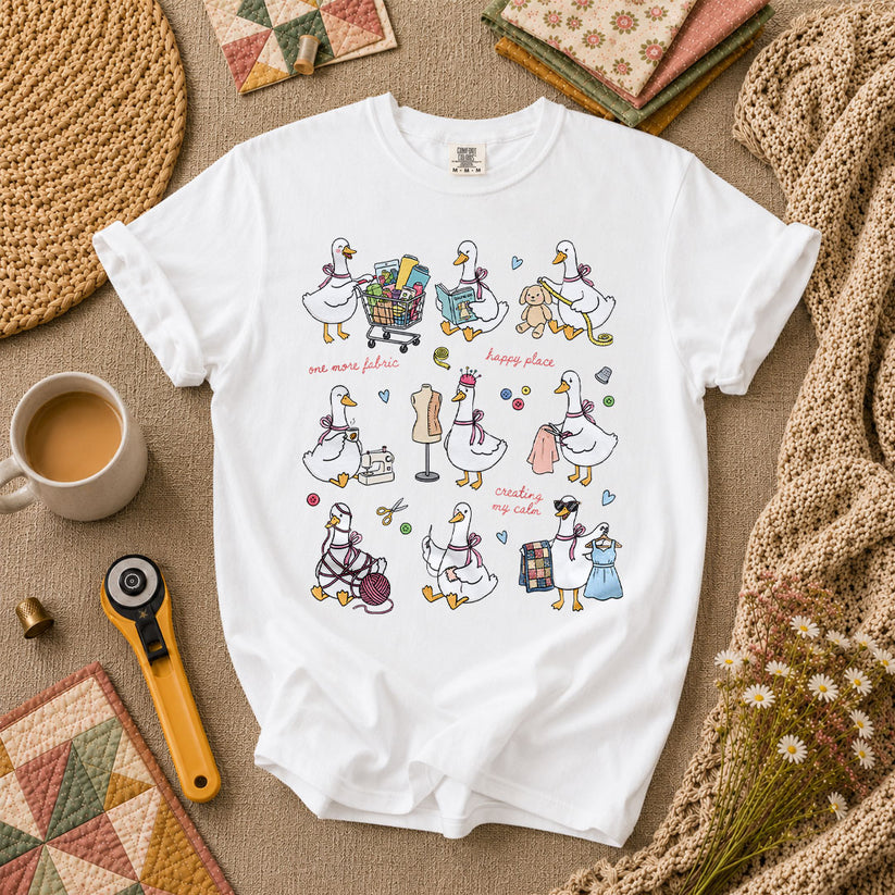 Sewing Ducks Fabric Is My Happy Place T-Shirt - White