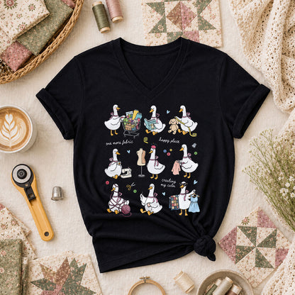 Sewing Ducks Fabric Is My Happy Place Women's V-Neck - Black