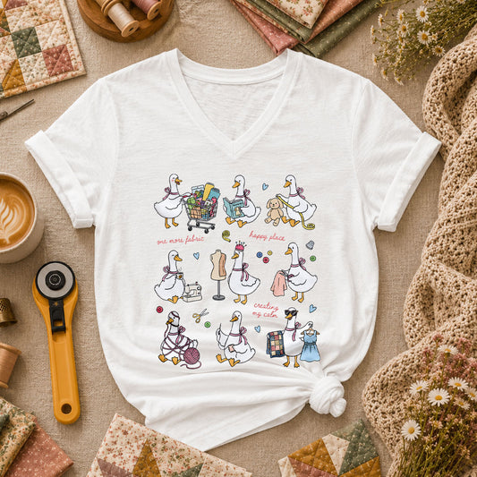 Sewing Ducks Fabric Is My Happy Place Women's V-Neck - White