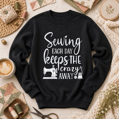 Sewing Each Day Keeps The Crazy Away Long Sleeve - Black