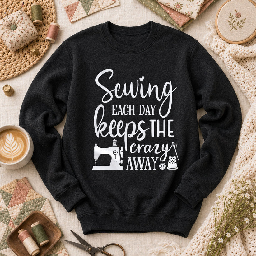 Sewing Each Day Keeps The Crazy Away Long Sleeve - Black