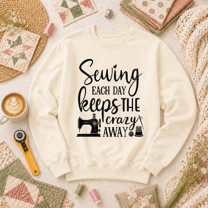 Sewing Each Day Keeps The Crazy Away Long Sleeve - Natural