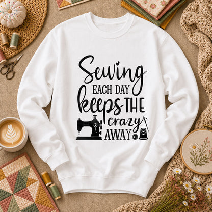 Sewing Each Day Keeps The Crazy Away Long Sleeve - White