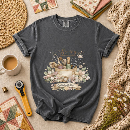 Sewing Handmade With Love Quilted With Care T-Shirt - Grey