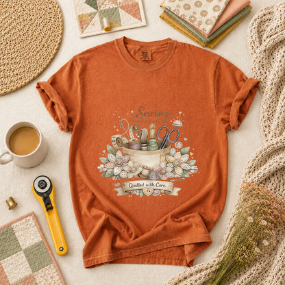 Sewing Handmade With Love Quilted With Care T-Shirt - Yam