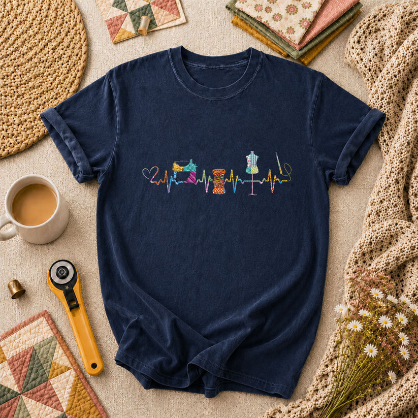 Sewing Heartbeat Sewing Machine T-Shirt - Navy