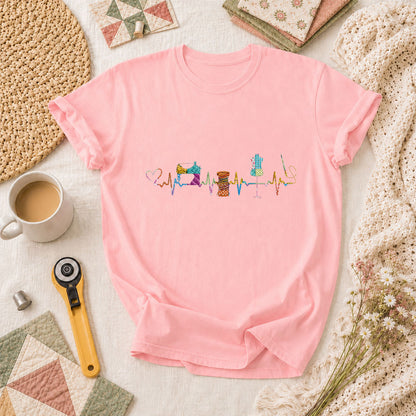 Sewing Heartbeat Sewing Machine T-Shirt - Pink