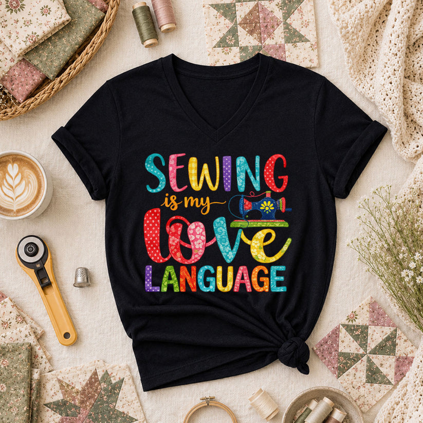 Sewing Is My Love Language Women's V-Neck - Black