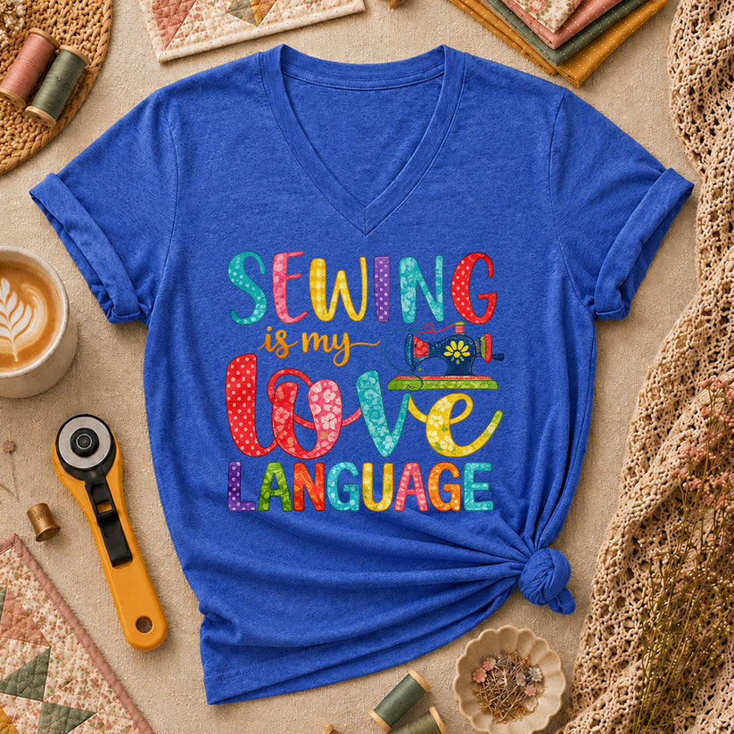 Sewing Is My Love Language Women's V-Neck - Heather True Royal