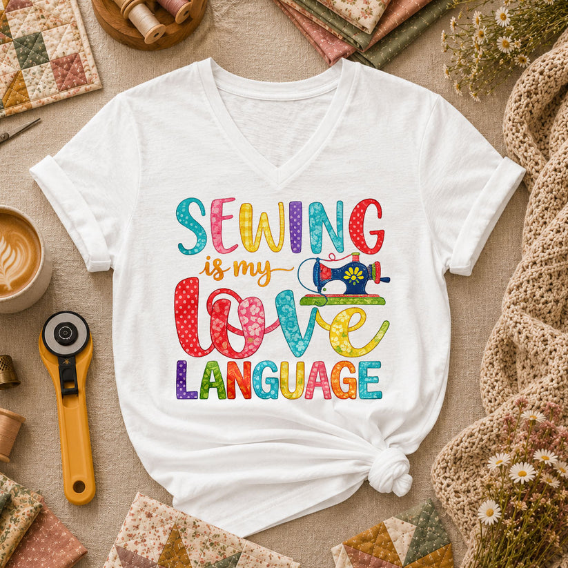 Sewing Is My Love Language Women's V-Neck - White