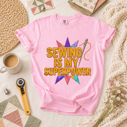 Sewing Is My Superpower Patchwork Star T-Shirt - Blossom