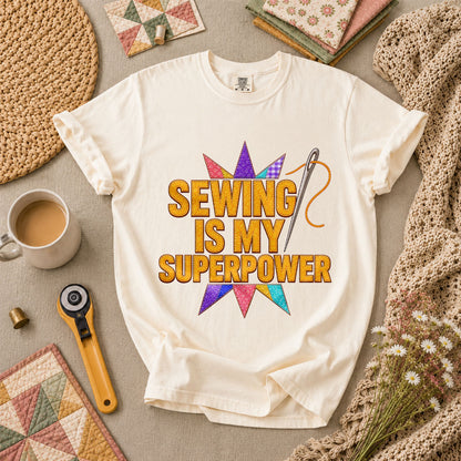 Sewing Is My Superpower Patchwork Star T-Shirt - Ivory
