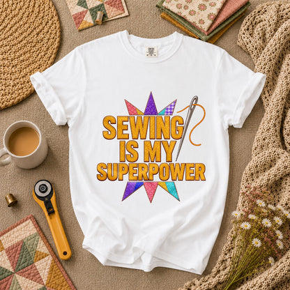 Sewing Is My Superpower Patchwork Star T-Shirt - White