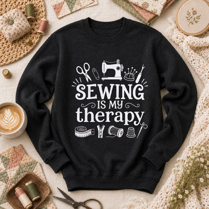 Sewing Is My Therapy Long Sleeve - Black