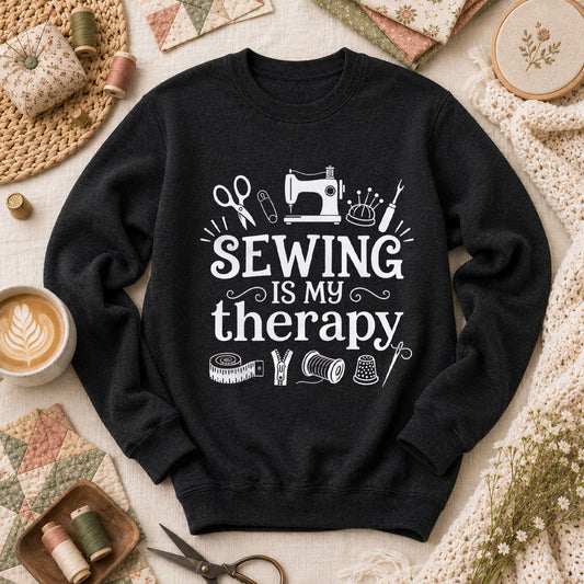 Sewing Is My Therapy Long Sleeve - Black