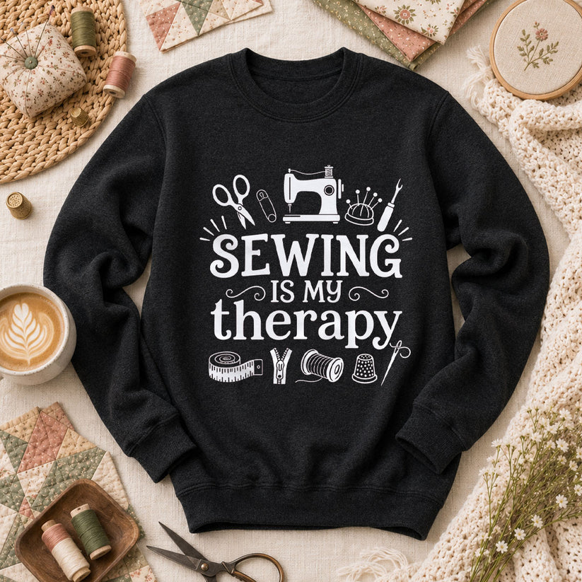 Sewing Is My Therapy Long Sleeve - Black