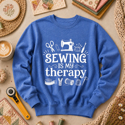 Sewing Is My Therapy Long Sleeve - Heather True Royal