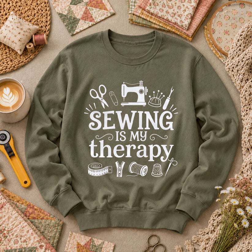 Sewing Is My Therapy Long Sleeve - Military Green