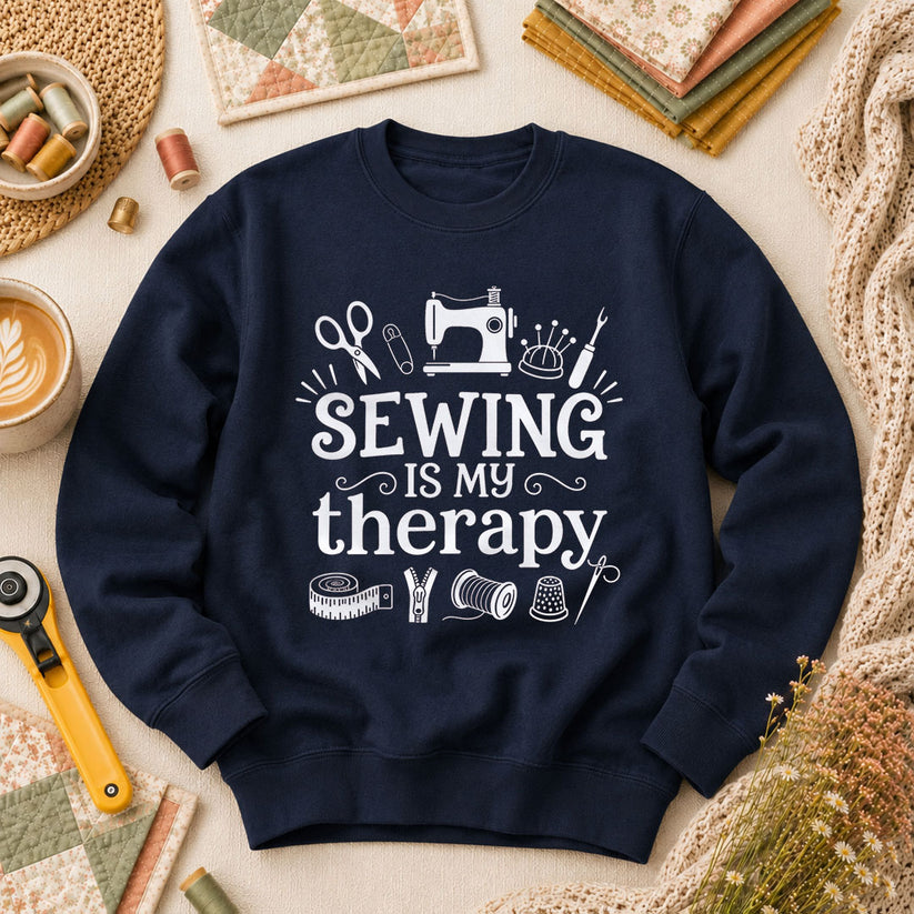 Sewing Is My Therapy Long Sleeve - Navy