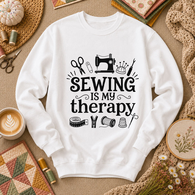 Sewing Is My Therapy Long Sleeve - White
