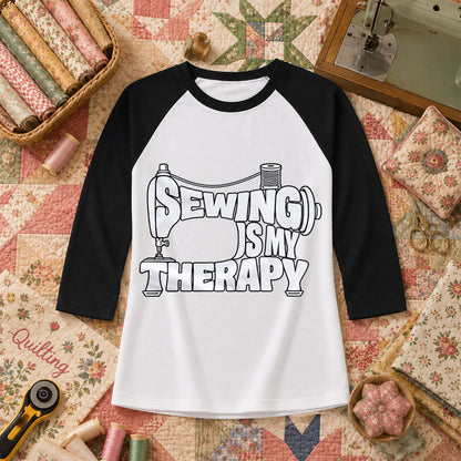 Sewing Is My Therapy Vintage Machine Raglan Sleeve - Black