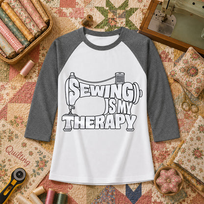 Sewing Is My Therapy Vintage Machine Raglan Sleeve - Deep Heather