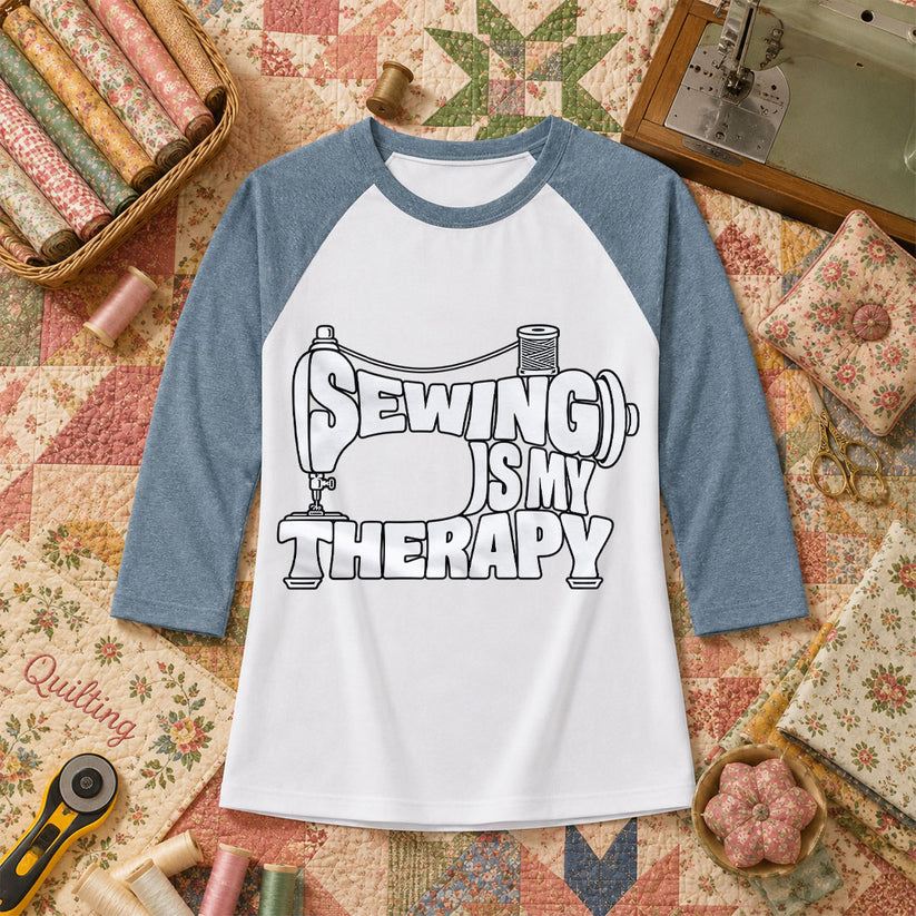 Sewing Is My Therapy Vintage Machine Raglan Sleeve - Denim