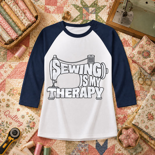 Sewing Is My Therapy Vintage Machine Raglan Sleeve - Navy