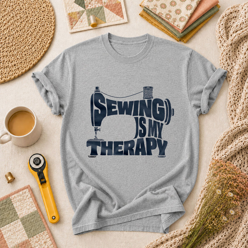 Sewing Is My Therapy Vintage Machine T-Shirt - Athletic Heather