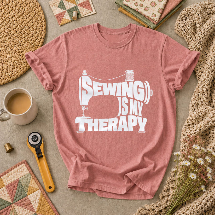 Sewing Is My Therapy Vintage Machine T-Shirt - Heather Mauve