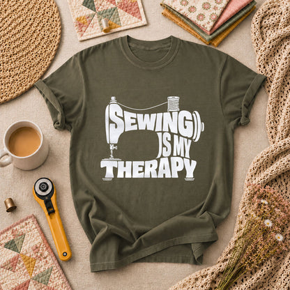 Sewing Is My Therapy Vintage Machine T-Shirt - Military Green