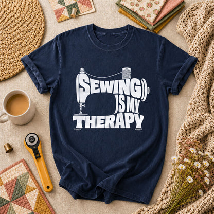 Sewing Is My Therapy Vintage Machine T-Shirt - Navy