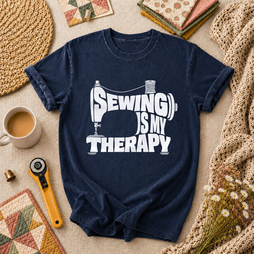 Sewing Is My Therapy Vintage Machine T-Shirt - Navy