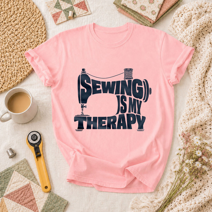 Sewing Is My Therapy Vintage Machine T-Shirt - Pink