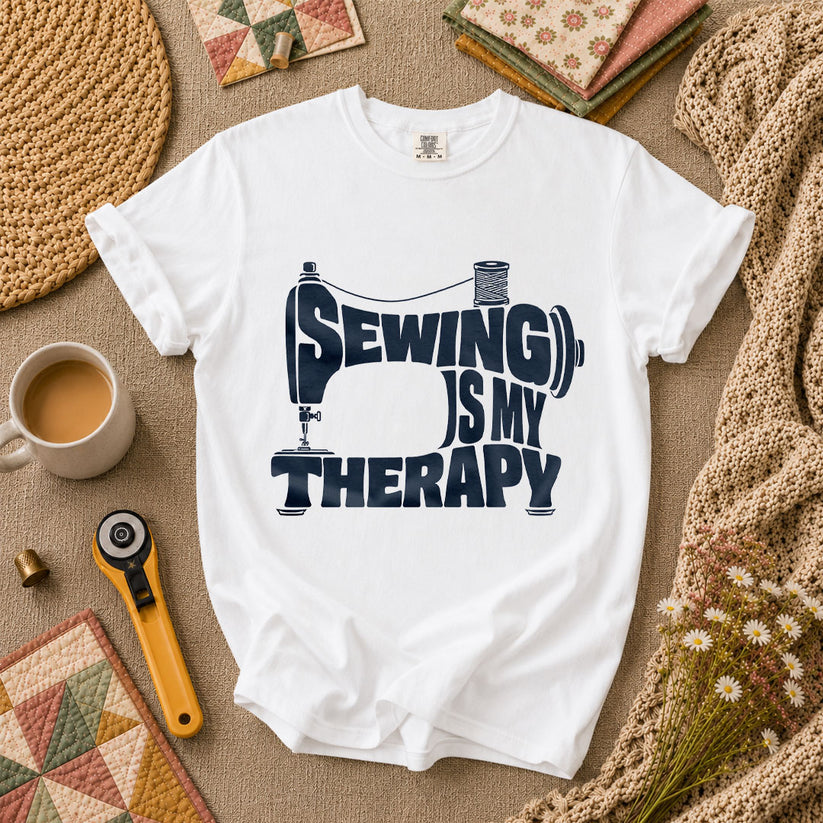 Sewing Is My Therapy Vintage Machine T-Shirt - White
