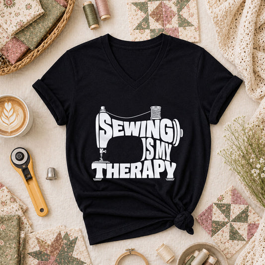 Sewing Is My Therapy Vintage Machine Women's V-Neck - Black