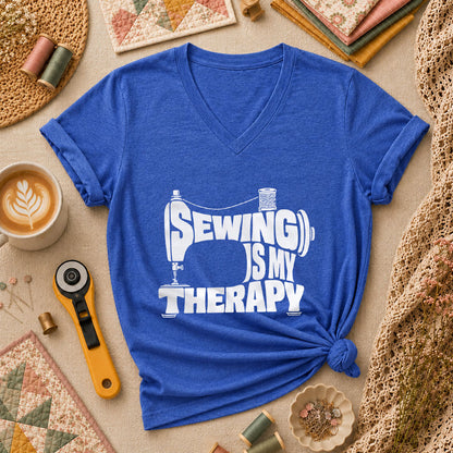 Sewing Is My Therapy Vintage Machine Women's V-Neck - Heather True Royal