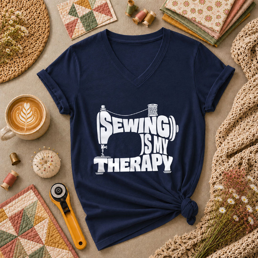 Sewing Is My Therapy Vintage Machine Women's V-Neck - Navy