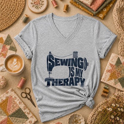 Sewing Is My Therapy Vintage Machine Women's V-Neck - Sport Grey