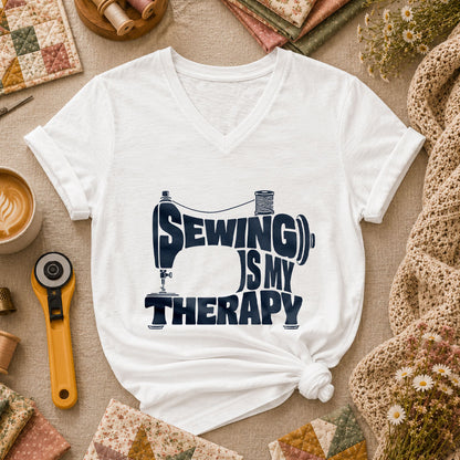 Sewing Is My Therapy Vintage Machine Women's V-Neck - White