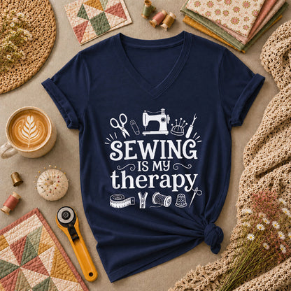 Sewing Is My Therapy Women's V-Neck - Navy