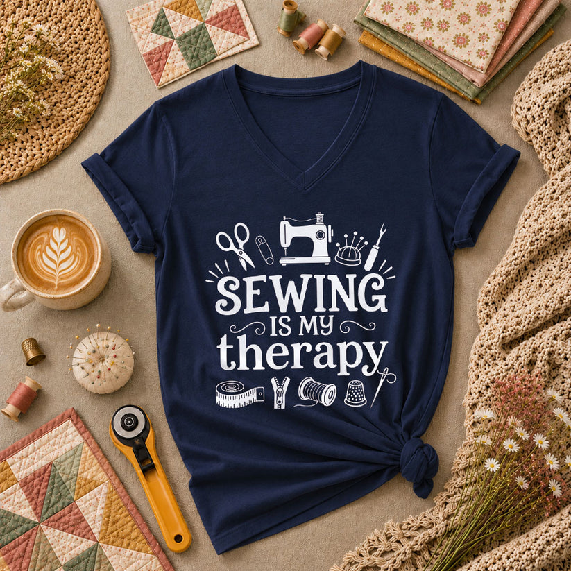 Sewing Is My Therapy Women's V-Neck - Navy
