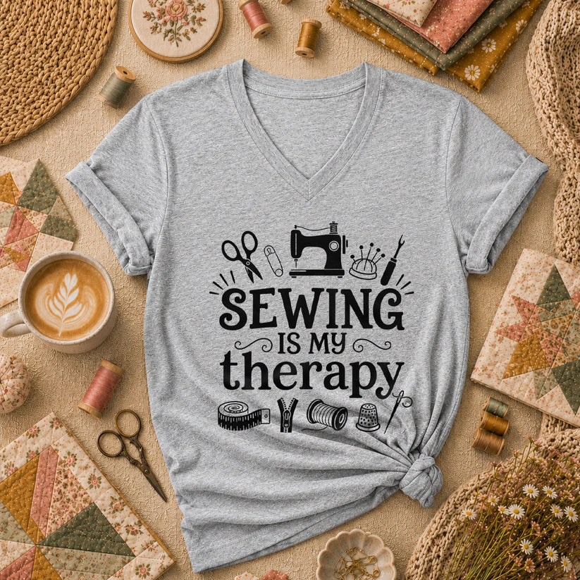 Sewing Is My Therapy Women's V-Neck - Sport Grey