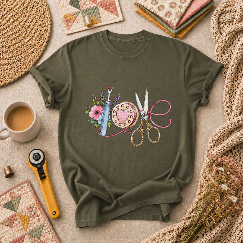 Sewing Love T-Shirt - Military Green