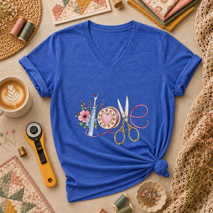 Sewing Love Women's V-Neck - Heather True Royal