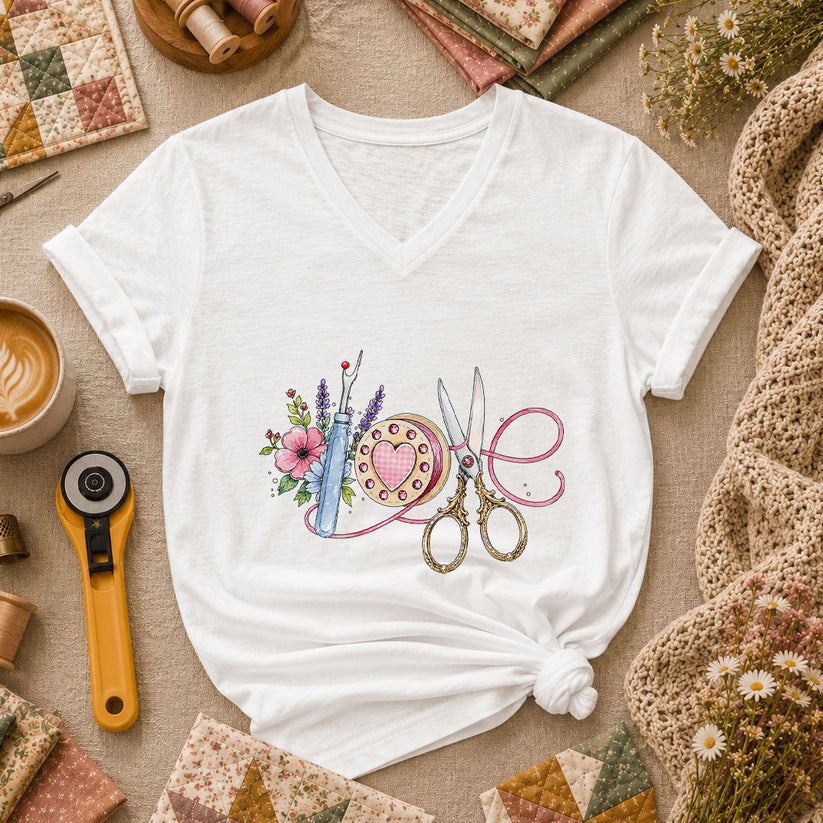 Sewing Love Women's V-Neck - White