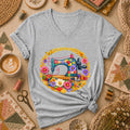 Sewing Machine Floral Wreath Butterfly Women's V-Neck