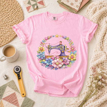 Sewing Machine Floral Wreath T-Shirt - Blossom