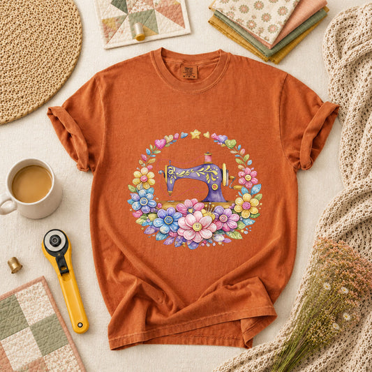 Sewing Machine Floral Wreath T-Shirt - Yam